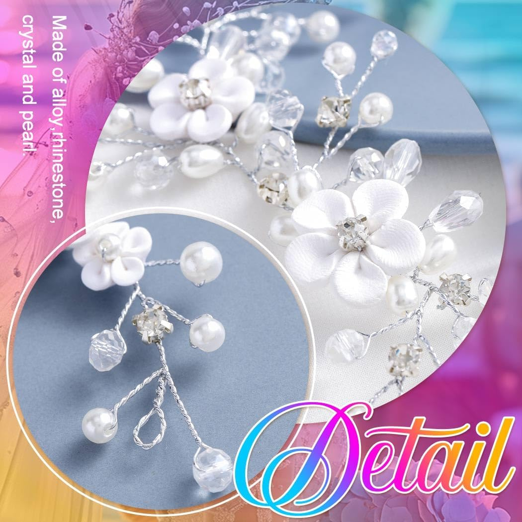 Heread Flower Bride Wedding Hair Vine Pearl Bridal Headband Rhinestones Hair Breath Accessories for Women and Girls (A Silver) image number 6