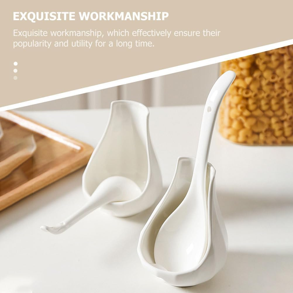 Ceramic Spoon Rest Set, 2-Piece White Ladle Holder for Kitchen Counter, Cooking Utensils Stand, Farmhouse Decor, Soup Scoop and Condiment Spoon Storage image number 5
