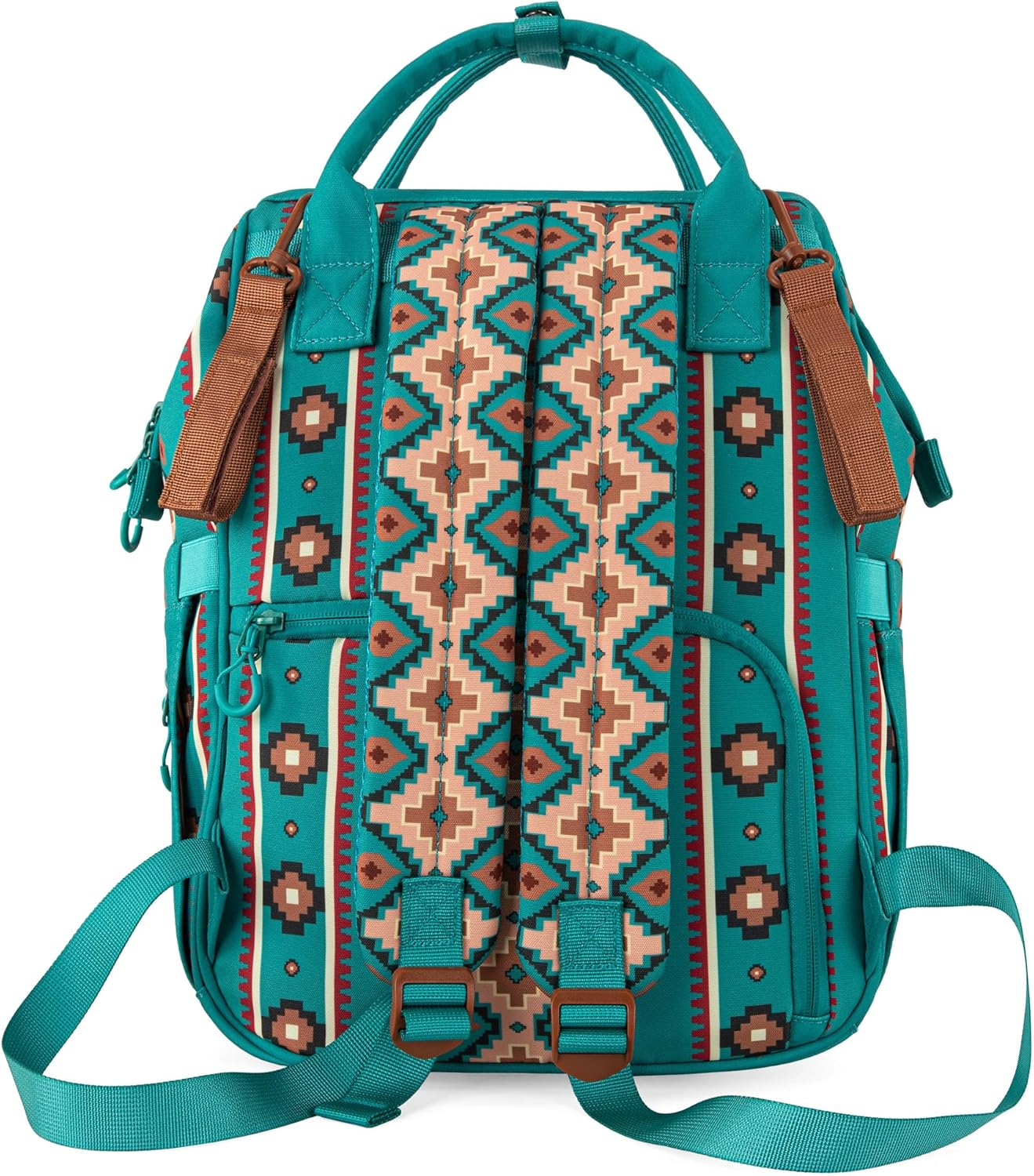 Wrangler Aztec Backpack Organized Daypack Travel Baby Bag with Stroller Strap and Side Bottle Pockets - Angel Burgundy image number 5