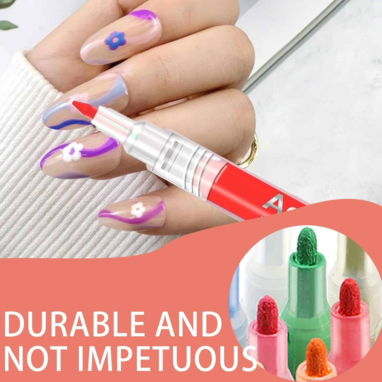 ZWWOGE 6 Colours Nail Art Graffiti Pen and 3 Nail Art Stamp Nail Polish Pen Fine Tips DIY Manicure Decoration Dotting Pen, Beauty Decorate Manicure Tools for Halloween Christmas image number 6