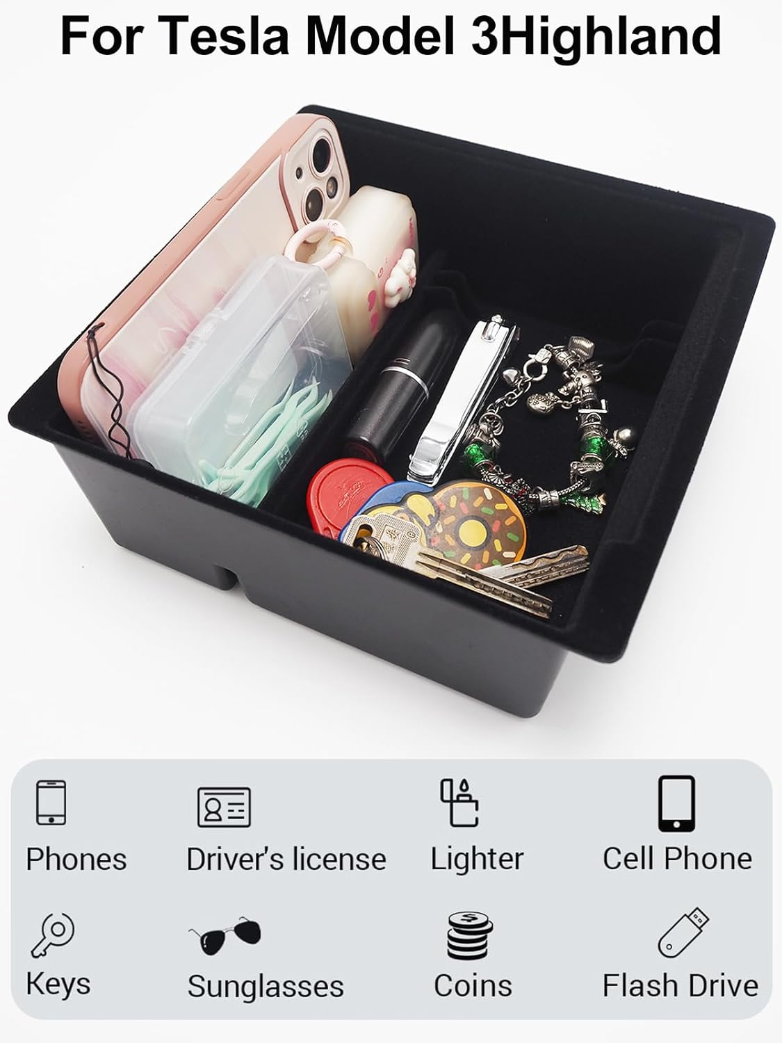 Center Console Organizer for Tesla Model 3 Highland 2025 2024 Model Y (Juniper) 2025 2026 Armrest Storage Box Holder Insert Tray Hidden Drawer Interior Accessories - Armrest Tray image number 4