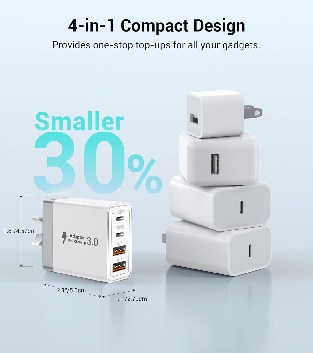 USB C Charger Cube, 40W Wall Plug Fast Charging Block, 4-Port PD+QC Power Adapter Multiport Brick Type C Box for Iphone 16 15 14 13 12 11 plus Pro Max, Galaxy, Tablet and More image number 5