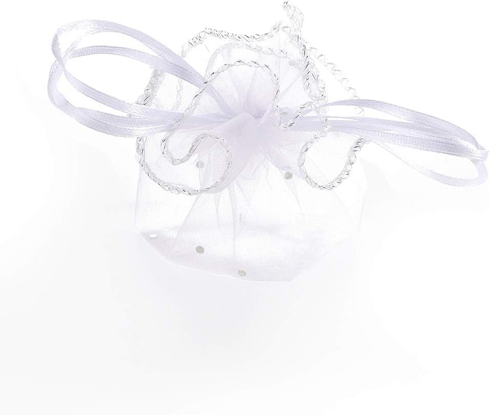 100Pcs White Organza Tulle Circles with Drawstring, 9.8 Inch round Organza Bags Jewelry Candy Pouch Christmas Wedding Party Favor Gift Bags image number 1