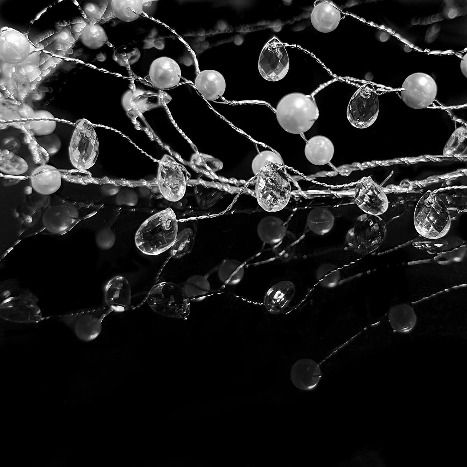 Jishi 20 FT Ice Wire Clear Garland, White Pearl Crystal Teardrop Beads Ornament for Christmas Tree Decorations, Acrylic Plastic Diamond Jewel String Branch Strands for DIY Wreath Crafts image number 2