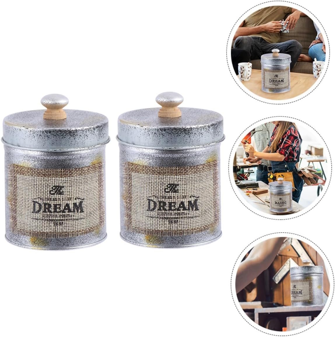 CIYODO 2Pcs Antique Iron Storage Jar Retro Kitchen Canister Desktop Organizer Home Container Jars for Pantry Storage