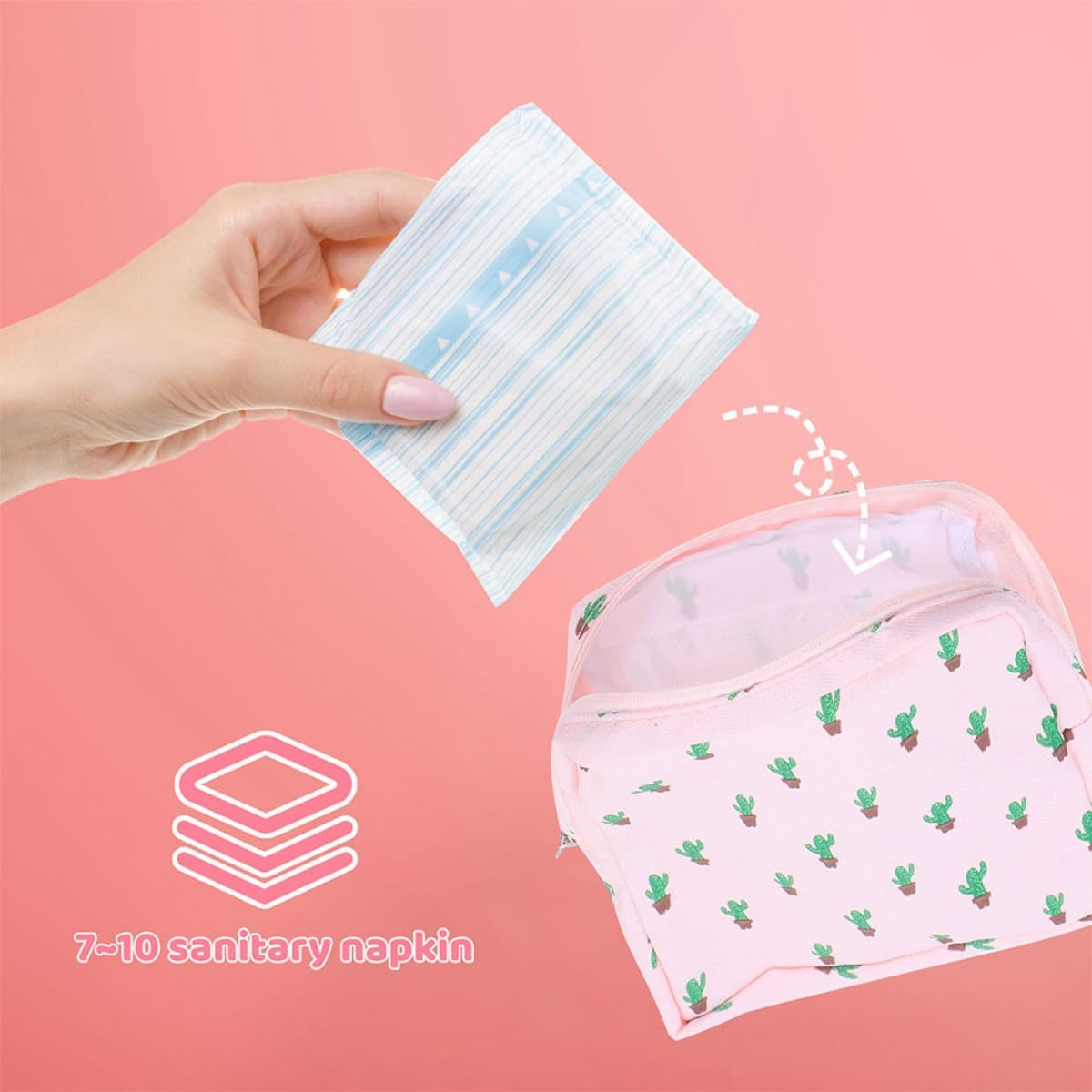 DINHEAROM 2Pcs Waterproof Sanitary Napkin Bags for Women Travel, Reusable Tampon Bags with Large Capacity, Portable Period Pouches for Outdoor and Household Use, Blue Plaid Cactus Pattern image number 2