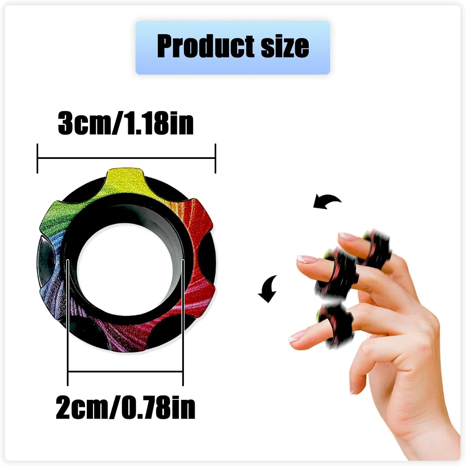 TEAONE Magnetic Finger Toys, 3 PCS Fidget Rings Toy for Anxiety and Stress Relief (Colorful) image number 3