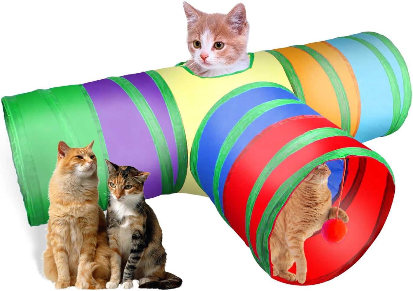 Alicedreamsky Cat Tunnel, Collapsible Tube with 1 Play Ball Toys, 3 Ways Tunnels for Indoor Cats, Puppy, Kitty, Kitten, Rabbit (White and Gray)