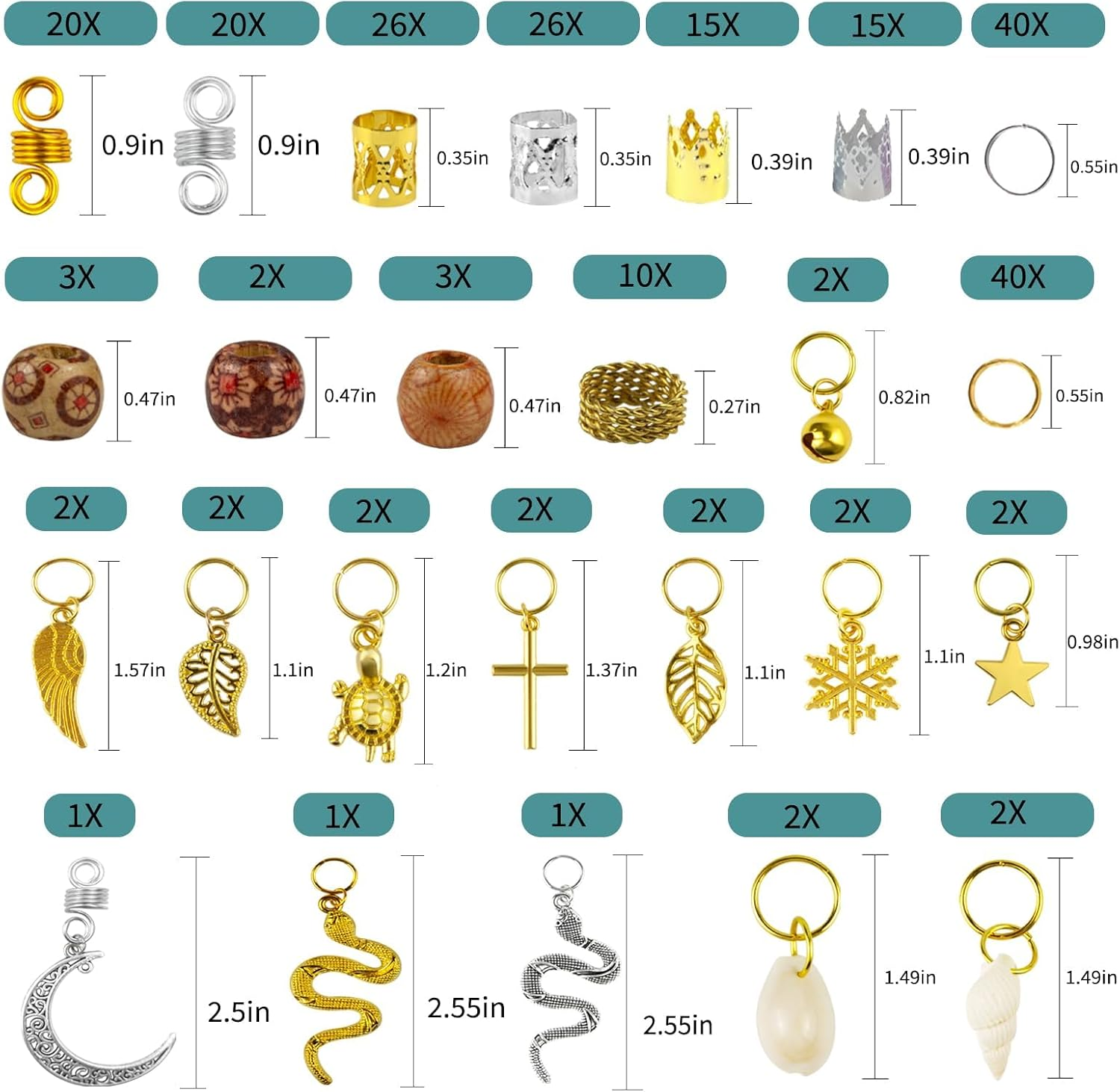 ZANZER 241 Pcs Hair Beads for Hair Braids Set, Hair Jewelry Metal Gold Braids Rings Cuffs Clips , Metal Hair Adornments, Gold Silver Hair Rings Accessories , Hair Charms Braid for Unique and Stylish Hairdos (Gold + Silver) - Gold + Silver image number 4