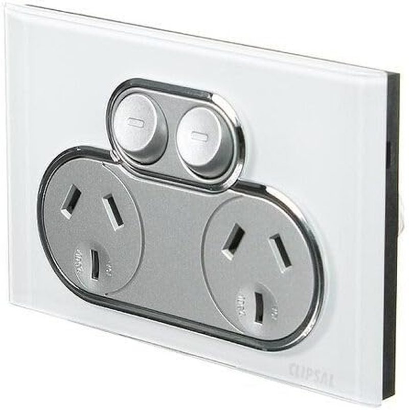 Clipsal Saturn 10A 250V Twin Socket Switch, Pure White image number 1