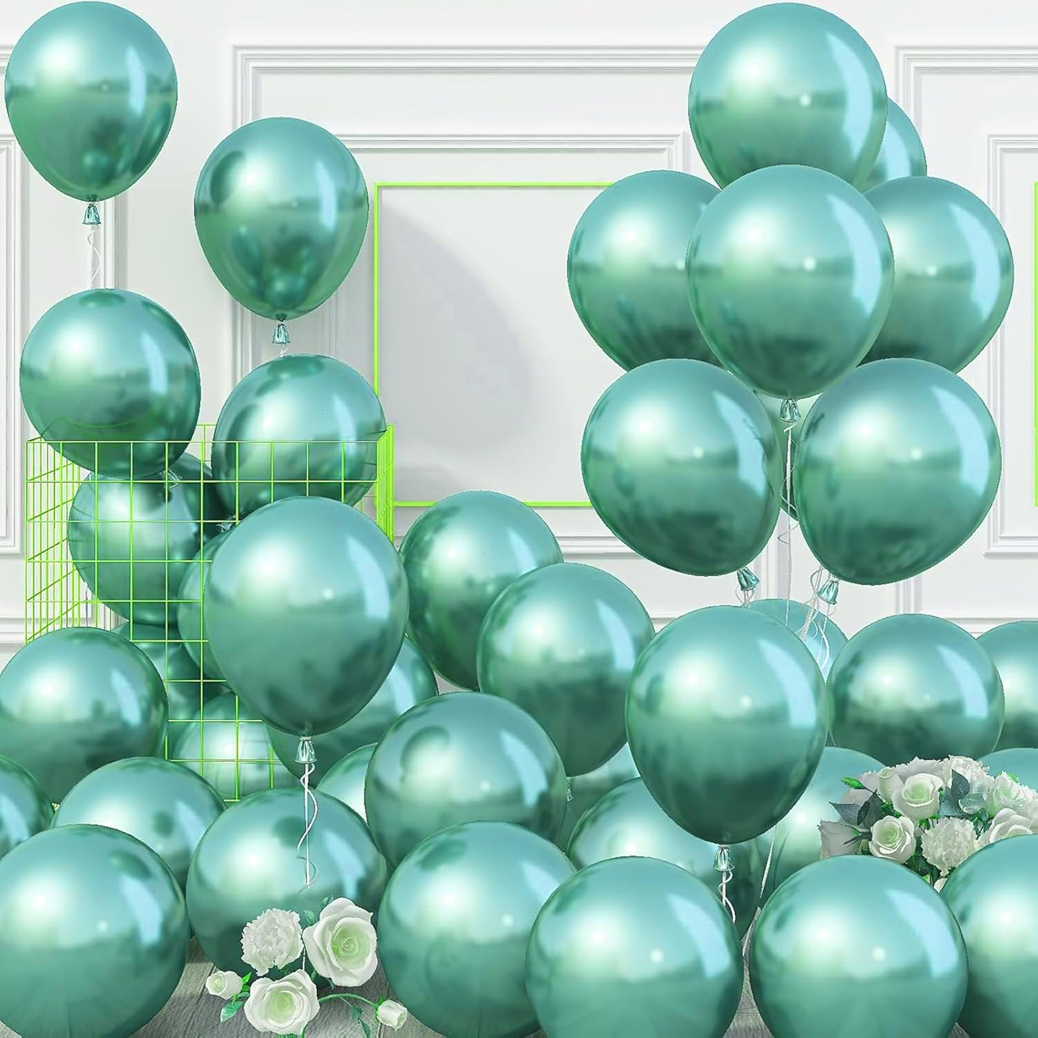 Lumjoy Green Metallic Balloons 100 Pack, 5 Inch (12Cm) Shiny Latex Balloons with Glue Dots & Strip for Weddings, Birthday, Baby Showers & Party Decorations - Black Metallic image number 7
