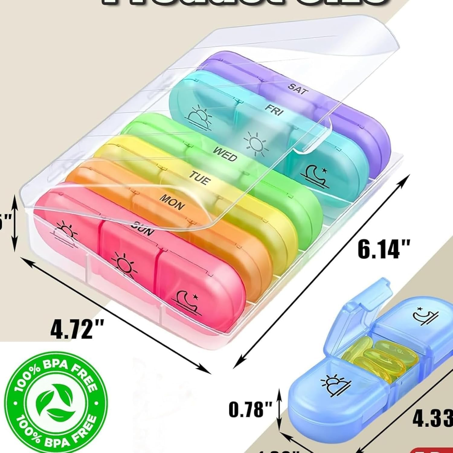 Weekly Pill Organizer 3 Times a Day, Large 7 Day Pill Box with Separate Container, Portable Pill Case for Medication, Vitamins, Fish Oil and Supplements (Transparent) - Grey Black image number 3