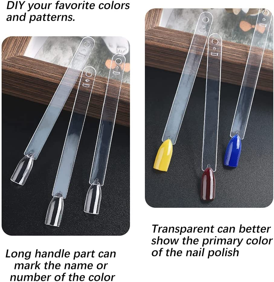 300 Pieces Transparent Nail Pattern Pop Sticks, Fan-Shaped Nail Colour Display Art Tips with 6 Metal Rings, Artificial Practice Nail Board for Nail Studio and Beginner Nail Gel Nail Polish Practice image number 1