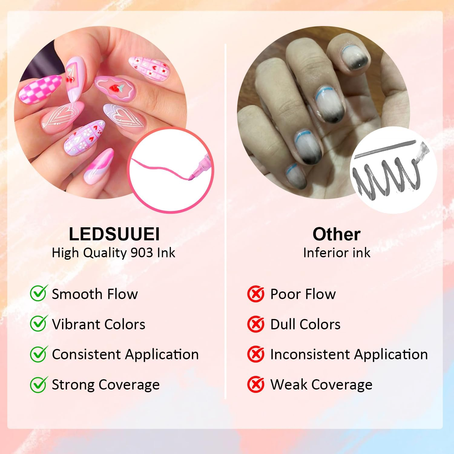 LEDSUUEI Nail Polish Pen Set, 12 Colours, Nail Art Graffiti Pen, Nail Drawing Pen, Waterproof 3D Nail Art Pen, Nail Polish Pens, Nail Dotting Tools, Acrylic Paint Pens, Drawing and Painting Point image number 6