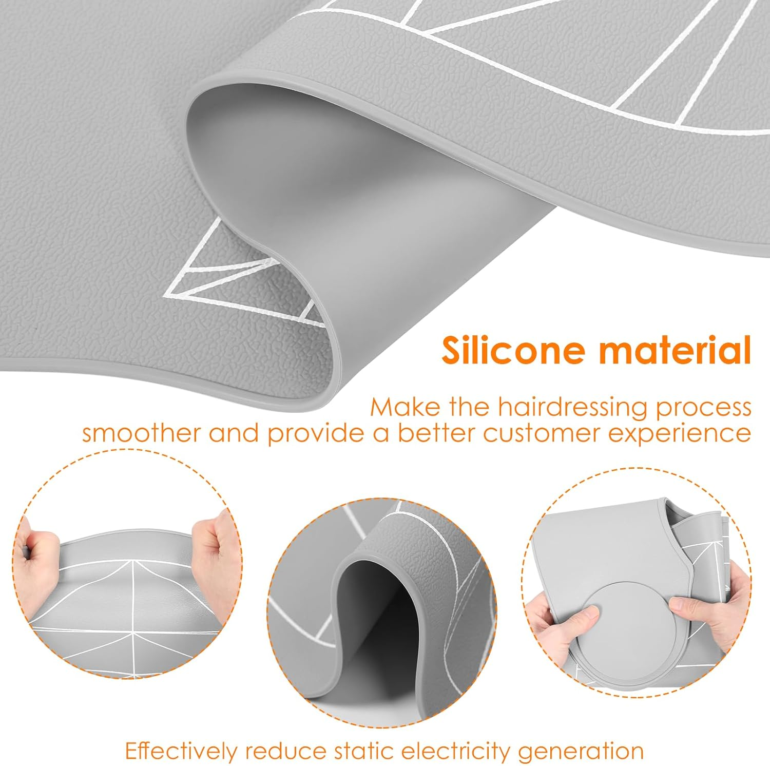 Rdjeokf 2Pcs Hair Cutting Collar with Guidelines, Waterproof Silicone Hair Cuttings Mat, Salon Hairdressing Pad for Hair Stylist, Barber Shop, Salon & Home Use (Grey) - Grey image number 4