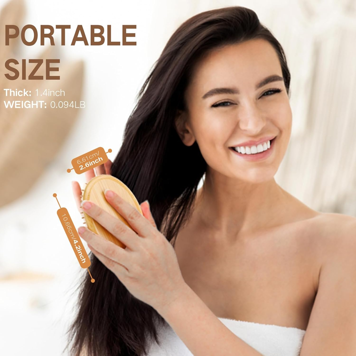 Bamboo Brush for Hair Growth(No Handle Design) Combetter, Natural Wood Brush, Mini Hair Scalp Massager Bamboo Bristles Detangling Hairbrush for Women, Men &Kids image number 2