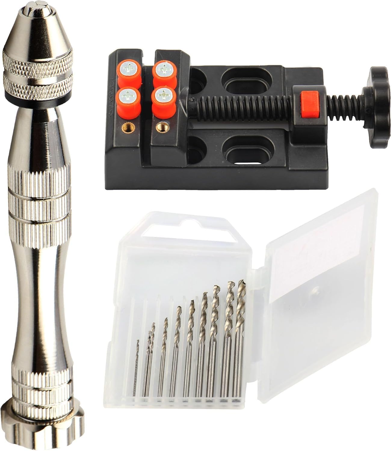 KEWAYO Mini Pin Vise Hand Hobby Drill with Model Twist Drill Hand Drill Bits Set for DIY Drilling Jewelry Resin Casting Molds Woodworking Accessories