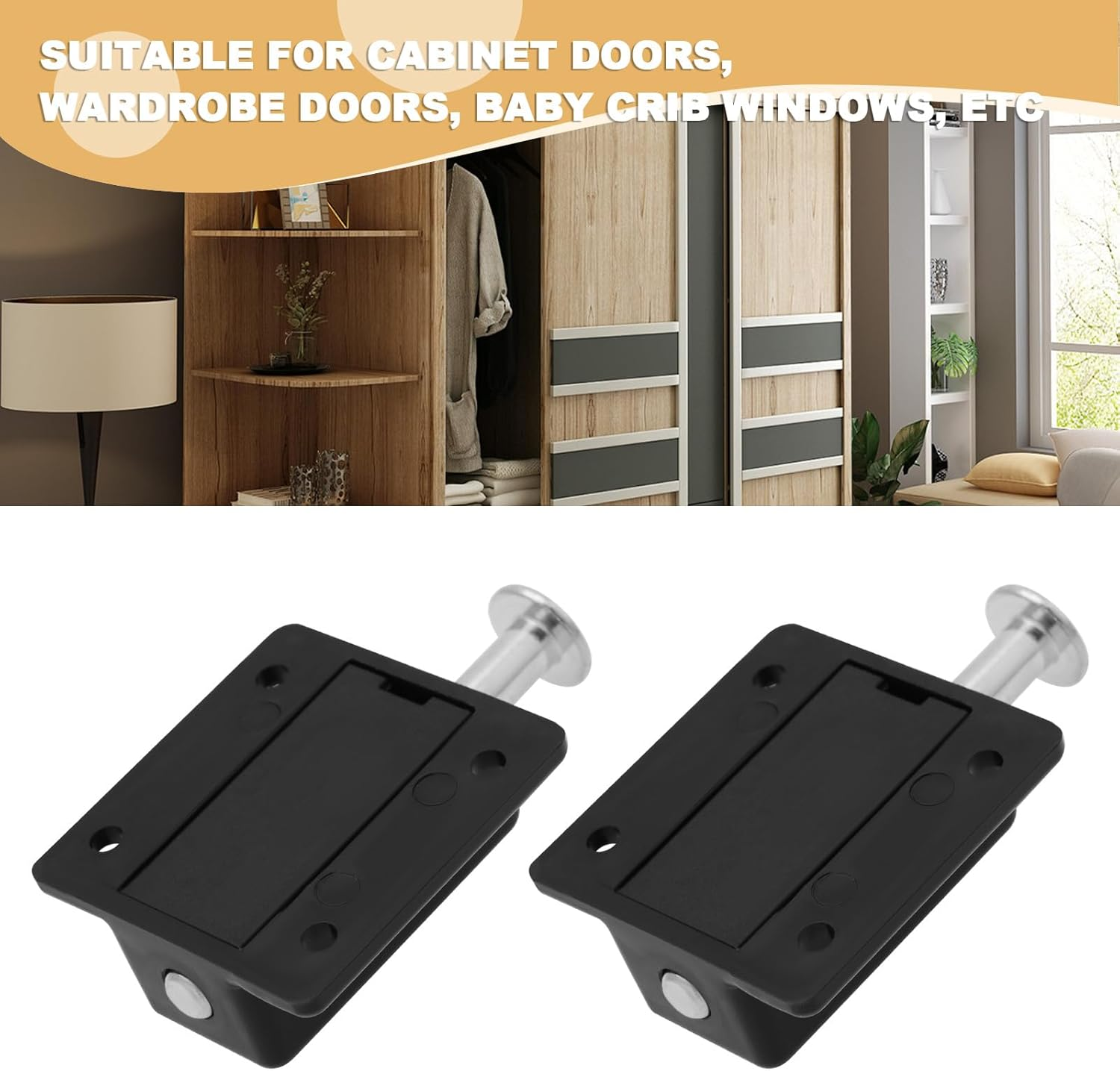 LT Easiyl 4Pcs Black Plastic Push Button Spring Loaded Automatic Door Bolt Latch for Cabinet Doors Wardrobe Doors Cribs Windows (36Mmx37Mm) - White image number 3