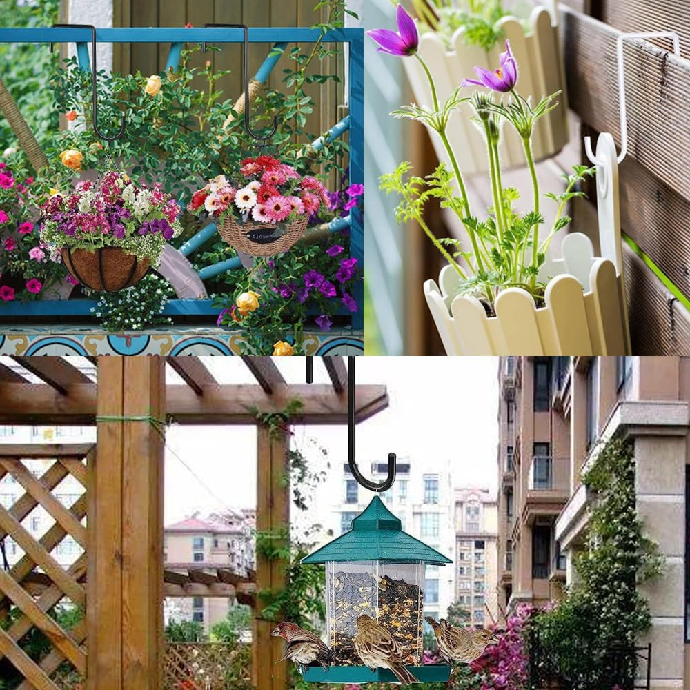 8 Pieces Fence Hooks, Heavy Duty over Door Hooks Stainless Steel Plant Hanger Garden Hanging Brackets Hooks for Hanging Lights, Plants, Planters, Bird Feeders image number 1