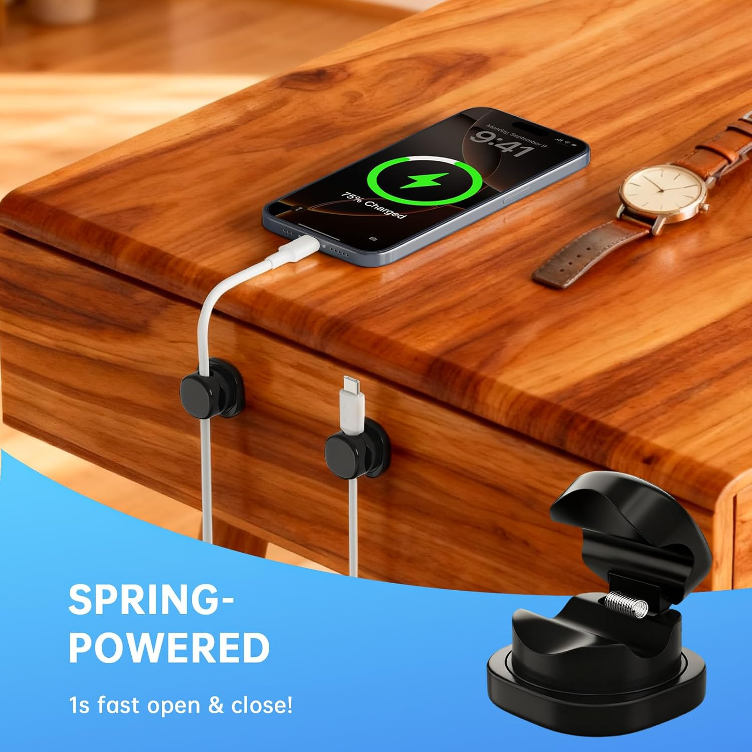 6 Pack Cord Organizer, 1S Lock, Eosxrp Spring Cable Holder Clips with 360&deg; Rotation Adhesive Desk Cables Management Clip Phone PC Car Wire Organizing Keeper for Nightstand Office Wall