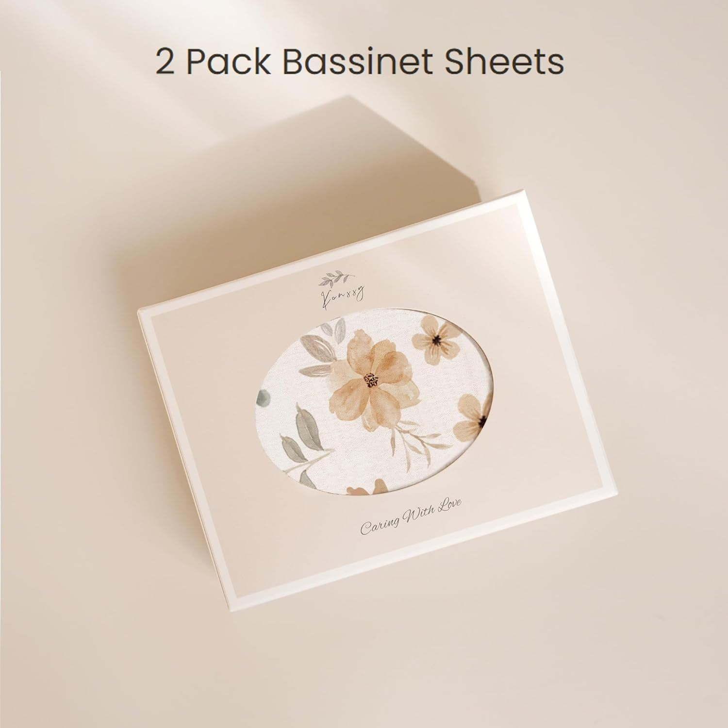 Konssy 2 Pack Muslin Fitted Bassinet Sheets for Baby Girl Boy, Soft Breathable Baby Bassinet Sheets Fit for Bassinets, Cradle, Moses Basket Oval Rectangle Pad/Mattress (Peach,Floral) image number 3