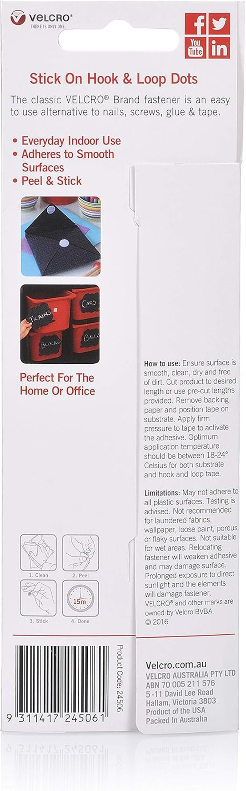 VELCRO Brand 26178 Stick on Hook and Loop Dots General Purpose Peel and Stick Adhesive - 22Mm Dots, 12 Pack, White image number 2