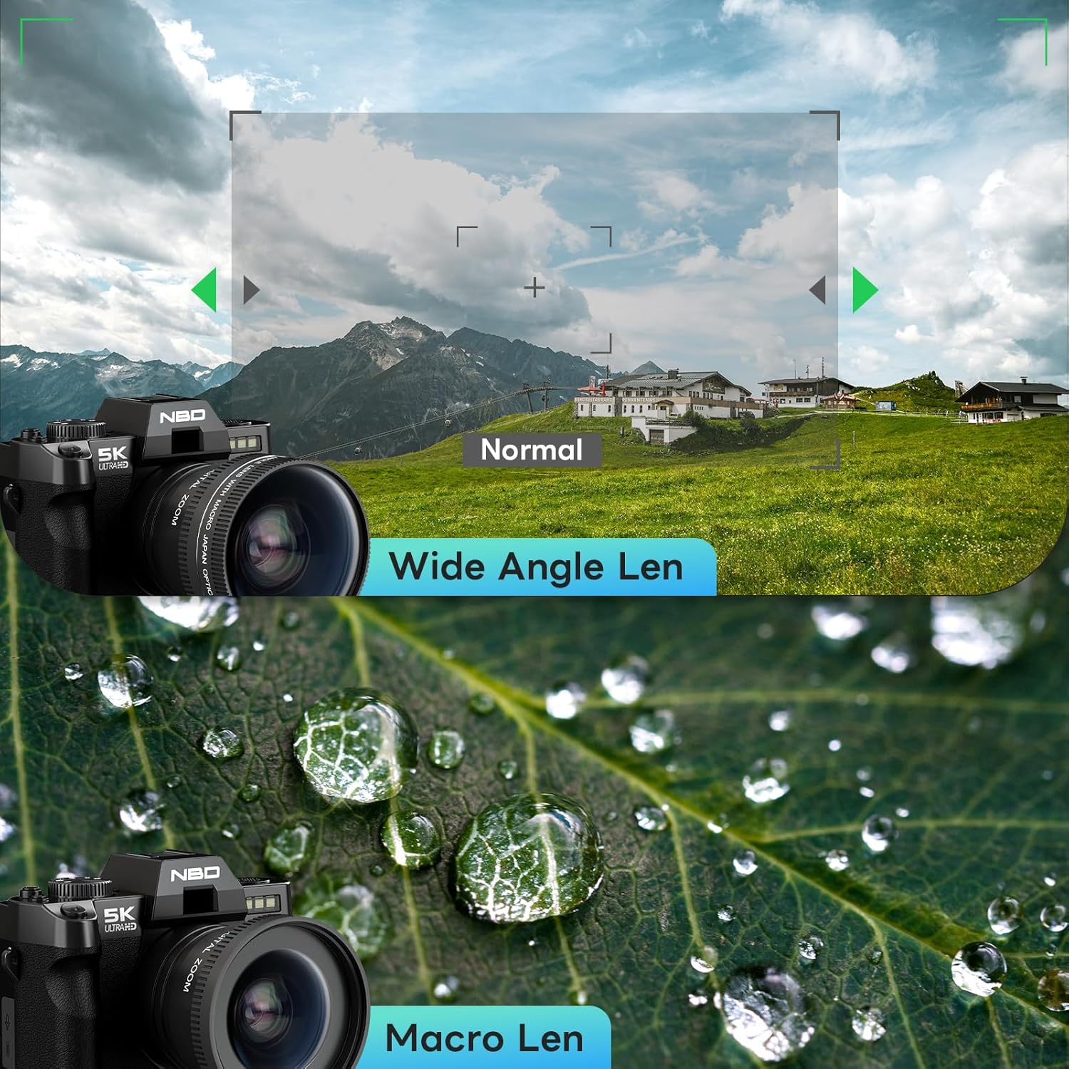 NBD 5K 64MP Digital Camera, Wi-Fi & App Control, 16X Zoom, Autofocus, Anti-Shake, 180&deg; Flip Screen, Macro & Wide-Angle Lenses, Webcam Function, Includes 64GB TF Card & 2 Batteries (Graphite) - Graphite image number 2