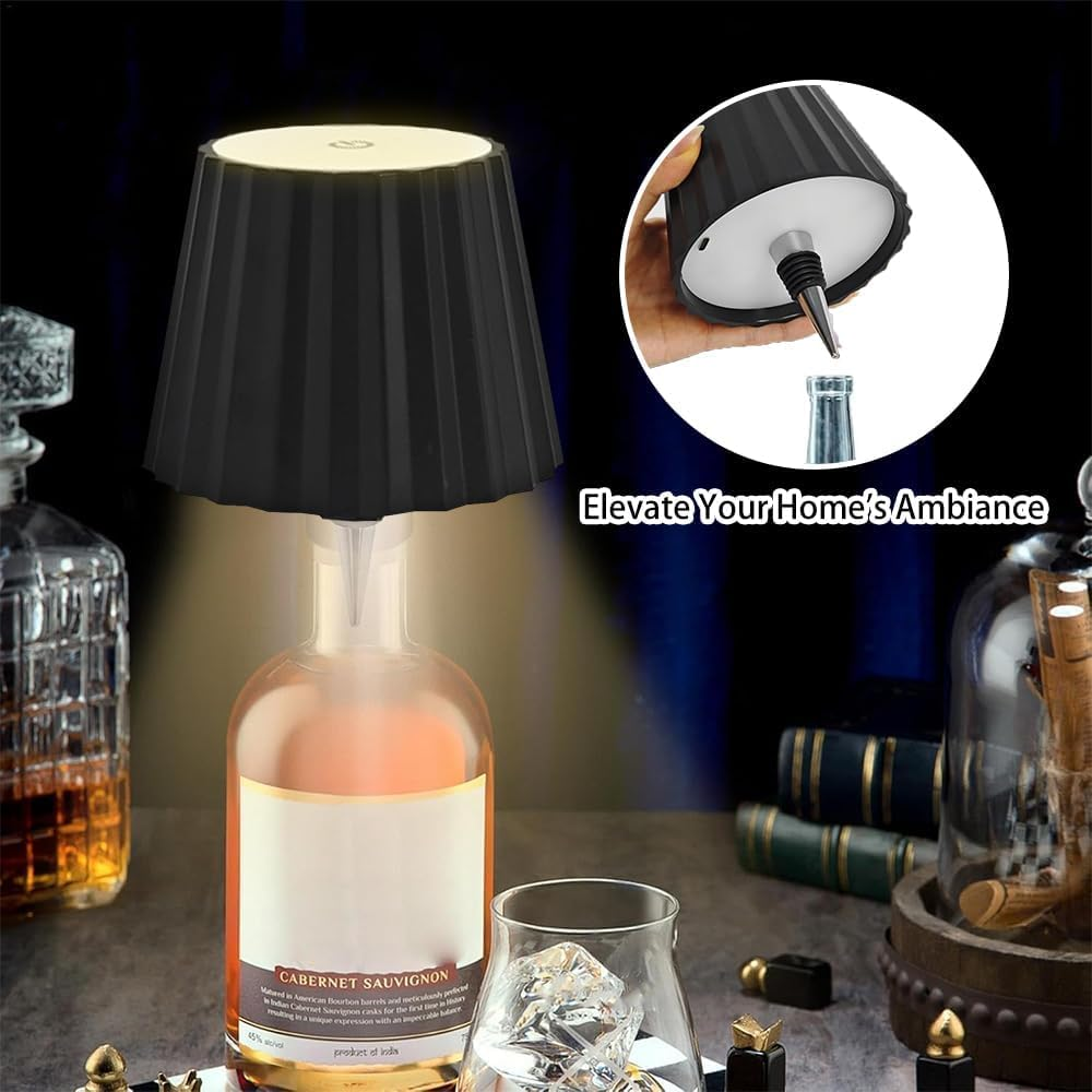 LED Wine Bottle Lamp USB Rechargeable Table Light 3 Colors Dimmable Wine Bottle Light Touch Control Cordless Decorative Wine Bottle Night Light for Bar Restaurant Bedroom-Black