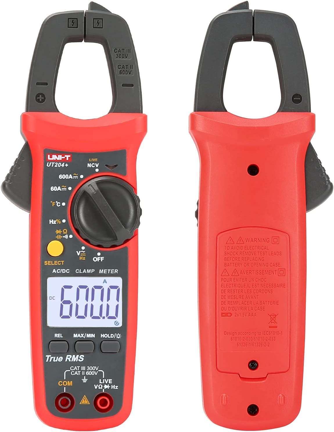 UNI-T UT204+ Digital Clamp Meter Temperature AC DC Current Voltage Resistance Tester Multimeter image number 2