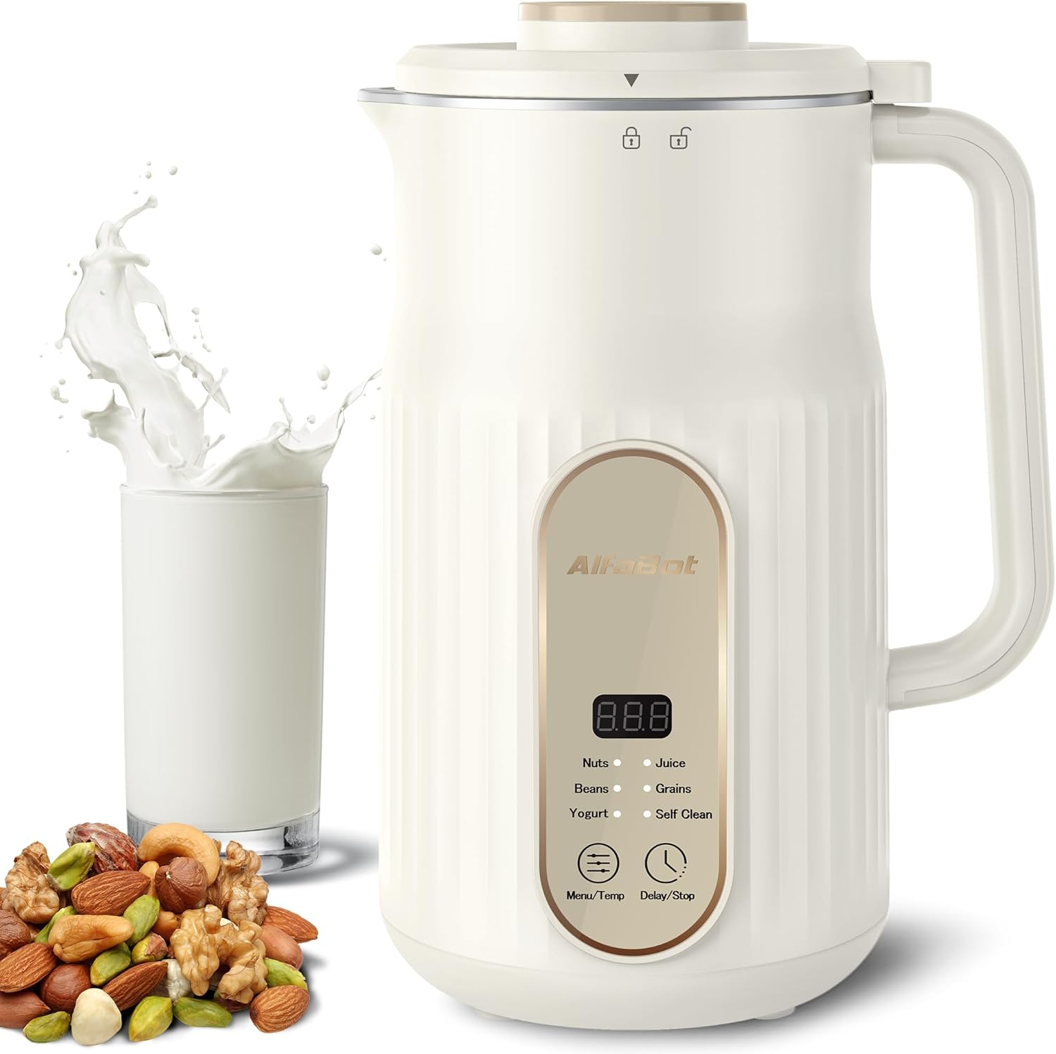 Nut Milk Maker, Alfabot Automatic Almond Milk Machine for Homemade Plant-Based, Oat, Soy, Yogurt, 5 Modes/35Oz Big Capacity Soy Milk Maker with Delay Setting and Self Cleaningmaker image number 5