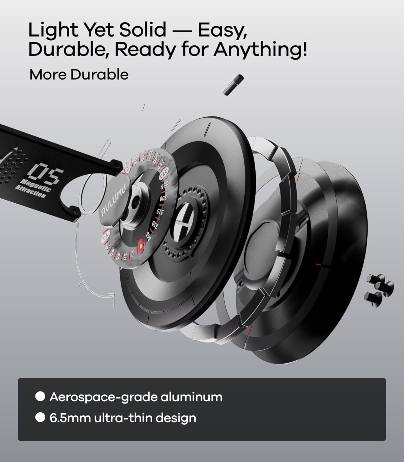 Aulumu G05 Air for Magsafe Grip Stand | Rotation Angle Adjustment |Aluminium Alloy Ultra Light & Ultra Thin | with Box Opener- Black