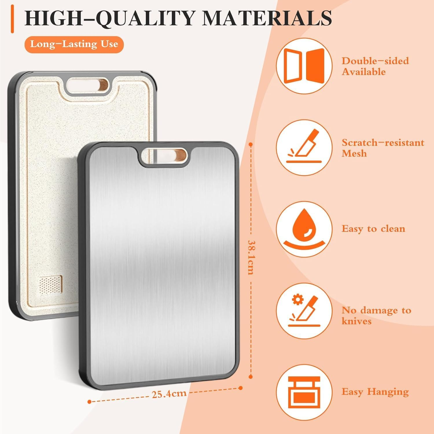 100% Pure Titanium Cutting Boards with Garlic Grinder，Double Sided Wheat Straw and Titanium Chopping Board,38X26X1.4Cm Large Cutting Boards with Non-Slip Handle，Easy to Clean Odorless and Antibacteria