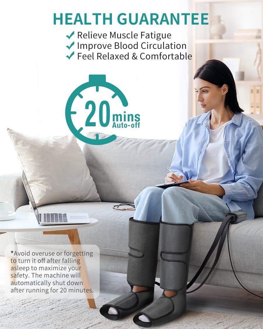 Nekteck Leg Massager with Air Compression for Circulation and Relaxation, Foot and Calf Massage Machine with Hand-Held Controller 2 Modes 3 Intensities, Adjustable Leg Wraps for Home and Office Use image number 2