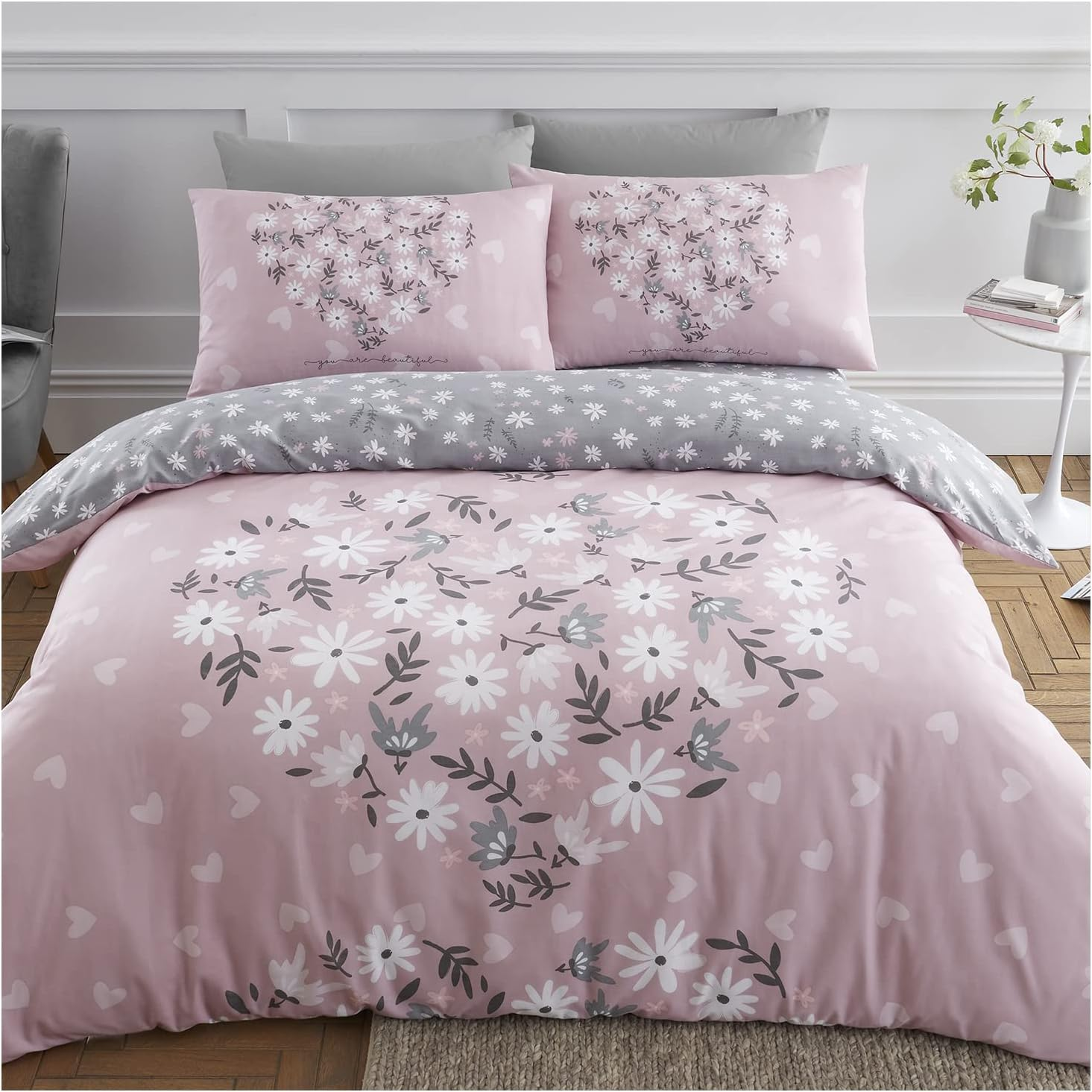 GC GAVENO CAVAILIA Premium Heart Duvet Cover Single Pink, Soft Printed Bedding Sets, Warm & Cosy Quilt Covers, 705864