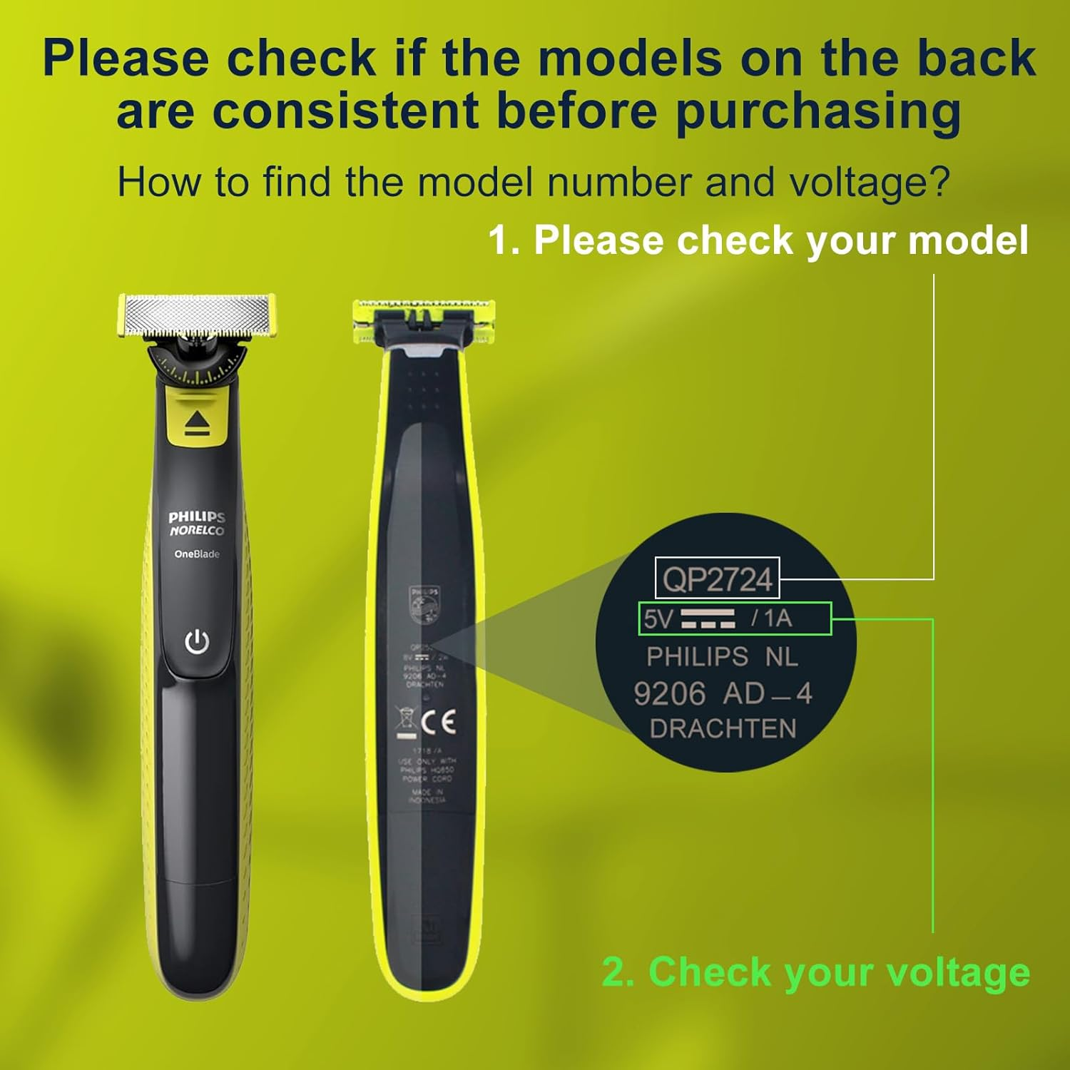 Pack of 2 5 V QP2724 Charging Cable for Philips Norelco Shaver One Blade 360 QP2720 QP2734 QP2824 QP4530 QP4631 MG7910 MG5910 MG9520 Charger Cable (No Power Supply) image number 3