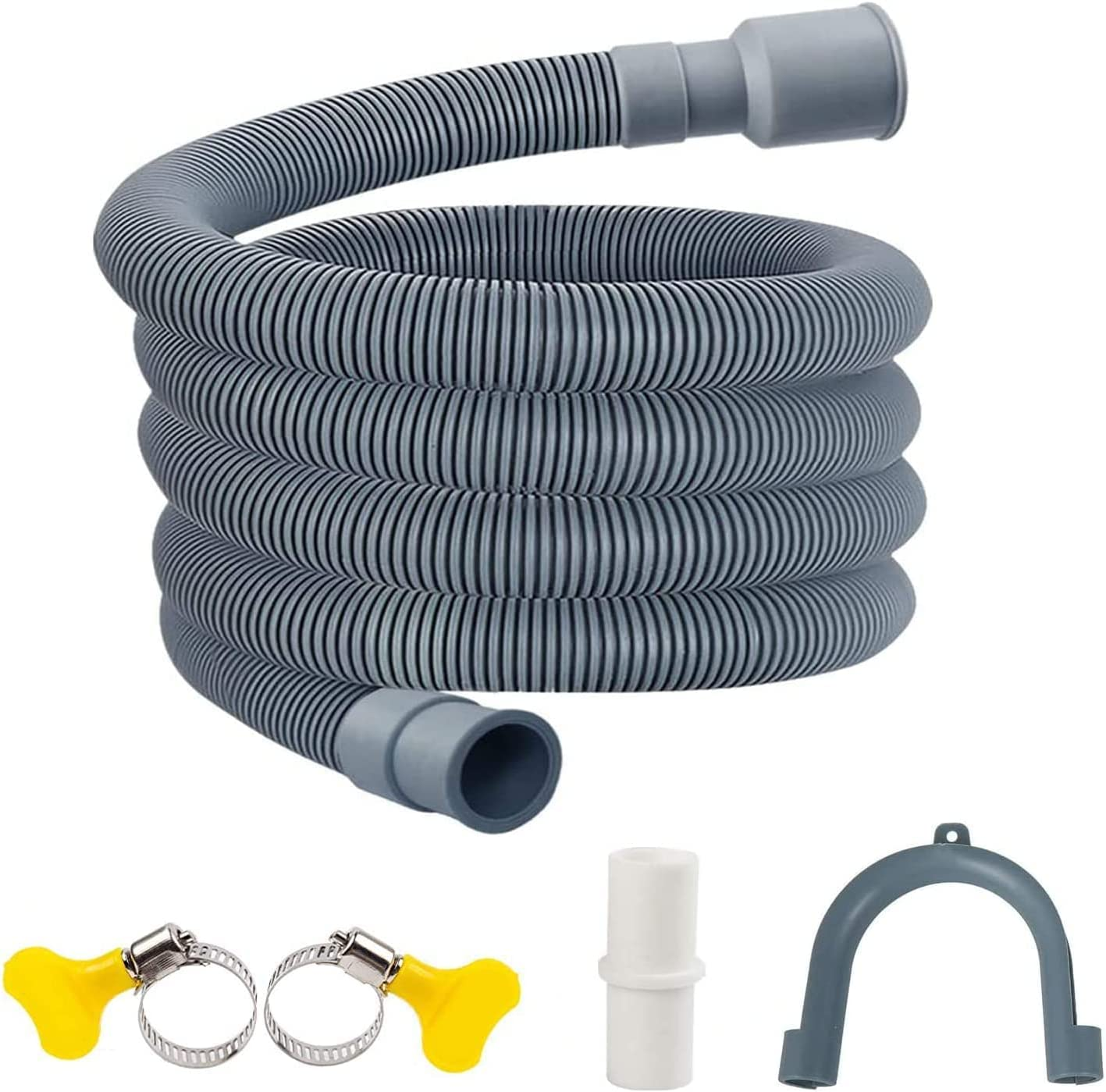 Dishwasher Washing Machine Replacement Hoses, 6.5Ft Washer Drain Hose Extension Kits Flexible Corrugated Drain Hose for Washing Machine with 1 Adapter1 U-Bend Holder 2 Hose Clamps