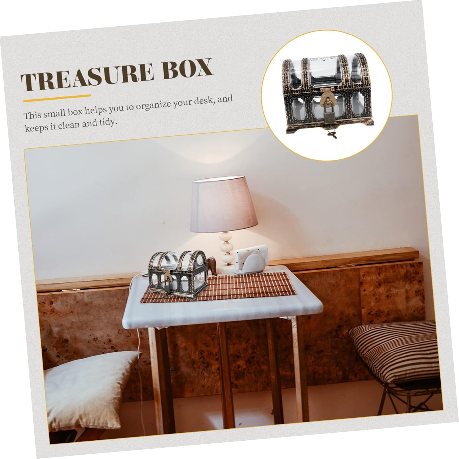 Pirate Treasure Chest Toy Vintage Treasure Chest Box for Boy Girl Pirate Box Lock image number 4