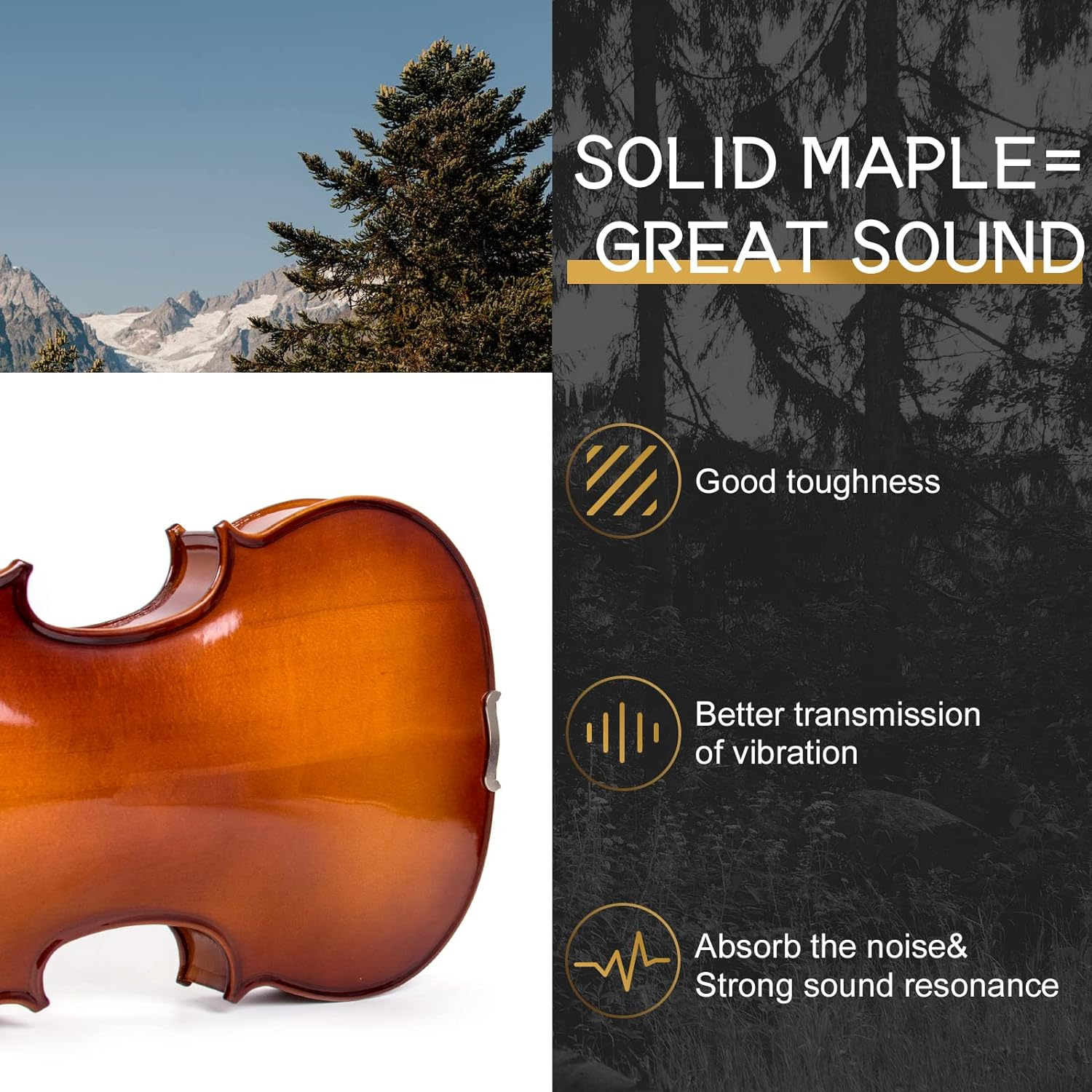 Kmise 4/4 Full Size Set, 4 Solid Wood Fiddle for Adults Beginners Students Kids, with Hard Case with Hygrometer, Violin Bow, Shoulder Rest, Extra Strings (MI3415) image number 2