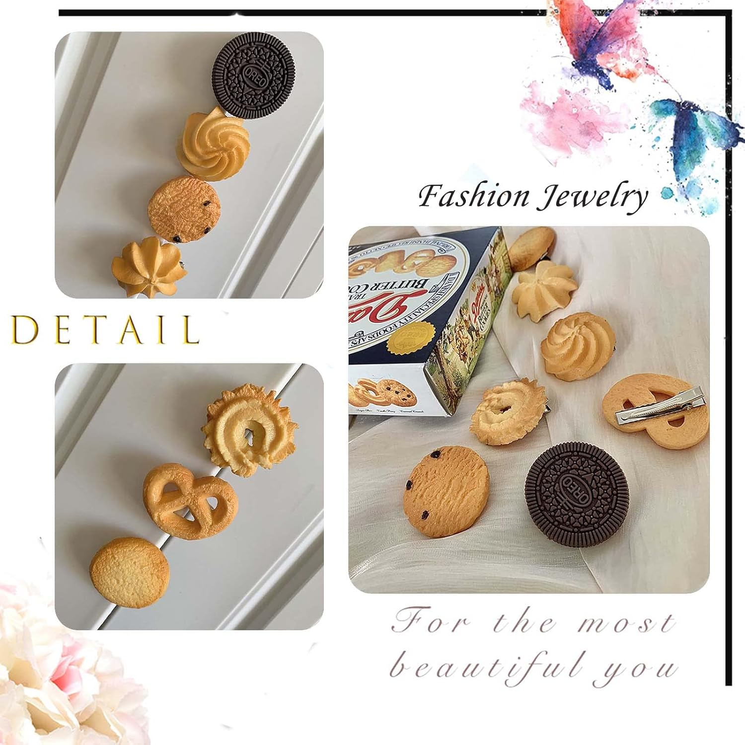 Inateannal 7Pack Side Hair Clips for Styling Salon Simulation Cookies Pattern Fun Hair Barrettes Cartoon Hairpins Hair Accessories for Women Girls image number 6