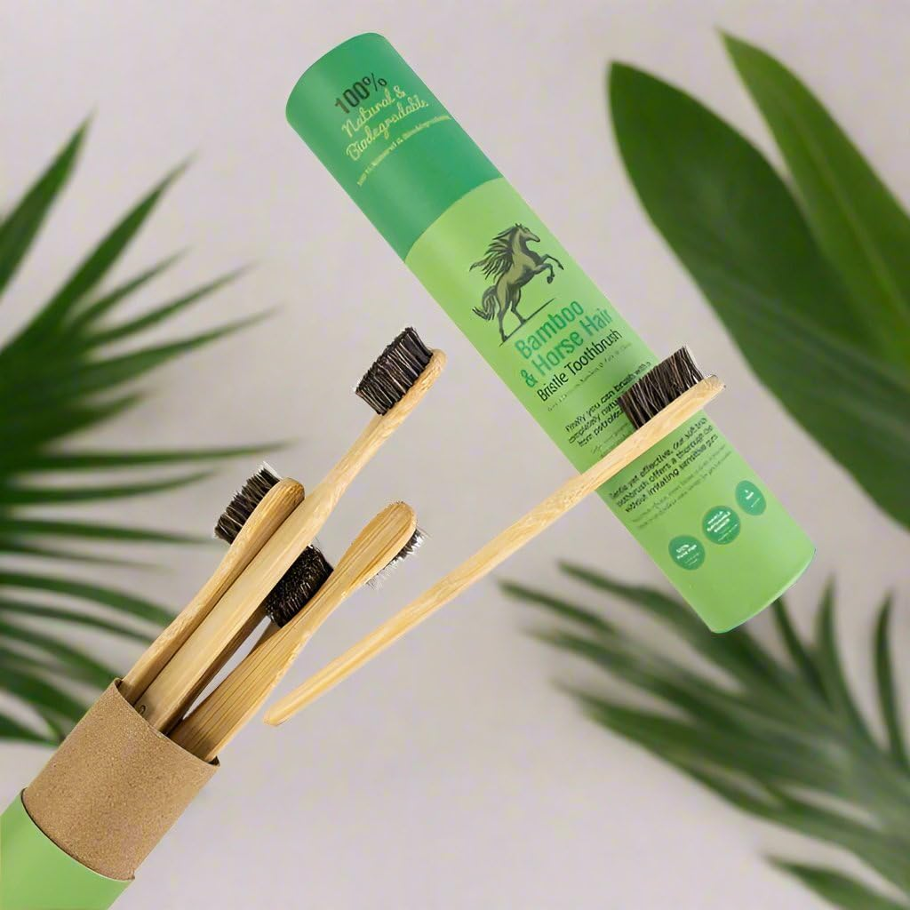 Gaia Guy Soft Natural Bristle Bamboo Toothbrush (NO Nylon - Horsehair ONLY) - Totally Compostable & Biodegradable Soft Horse Hair Bristle and Bamboo Toothbrushes - Zero Waste - 6-Pack image number 4