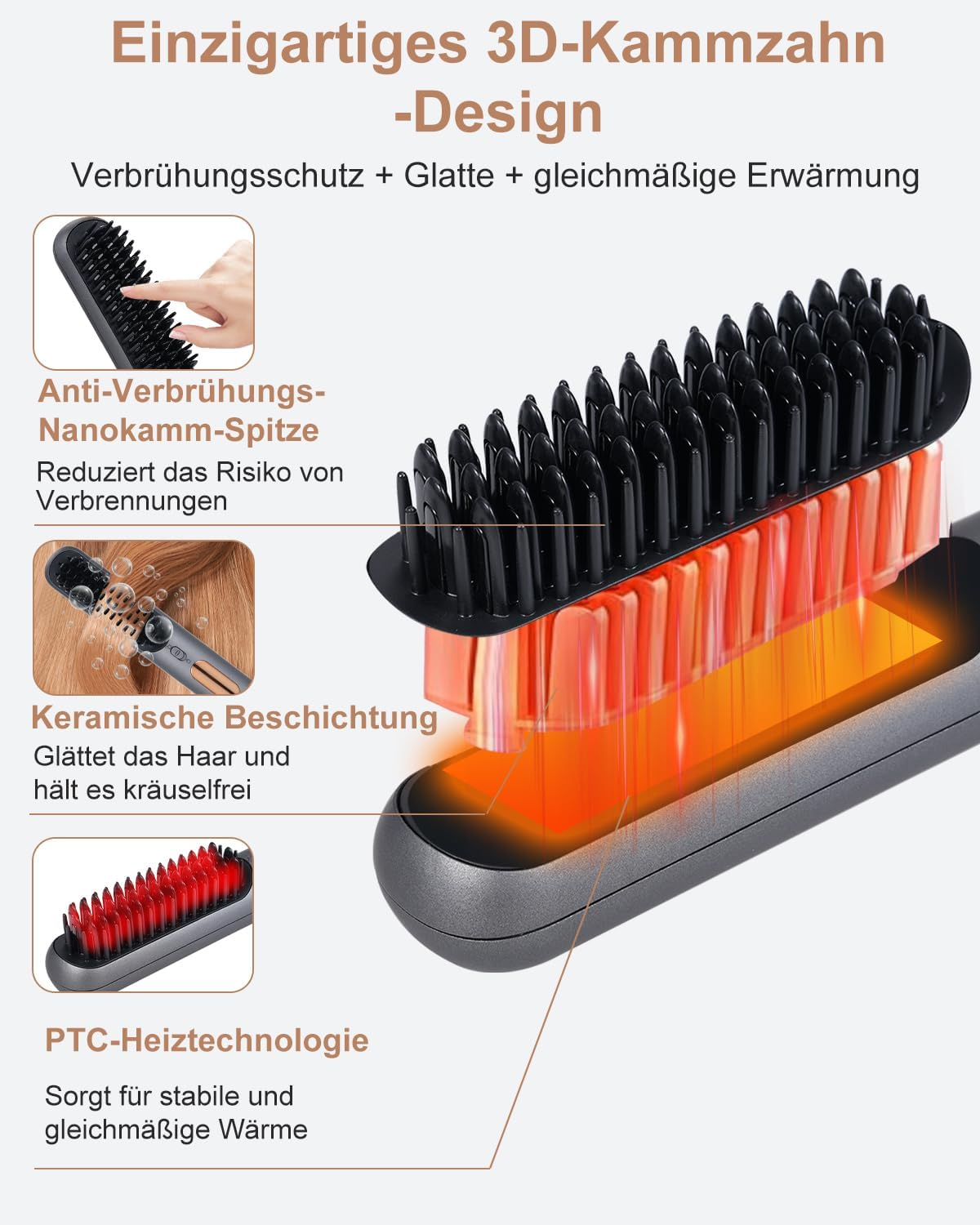 Electric Hair Straightening Brush Rechargeable Hair Straightener image number 2