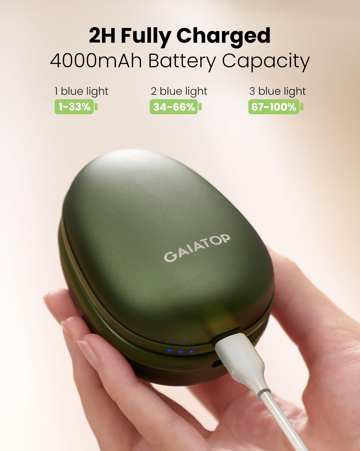 Gaiatop Hand Warmers Rechargeable 2 Pack, 3 Settings Fast Heating Avocados Shape, Electric Portable Pocket Heater, Reusable Hot Hands Gifts for Women Men Outdoor Camping Hunting Golf image number 4