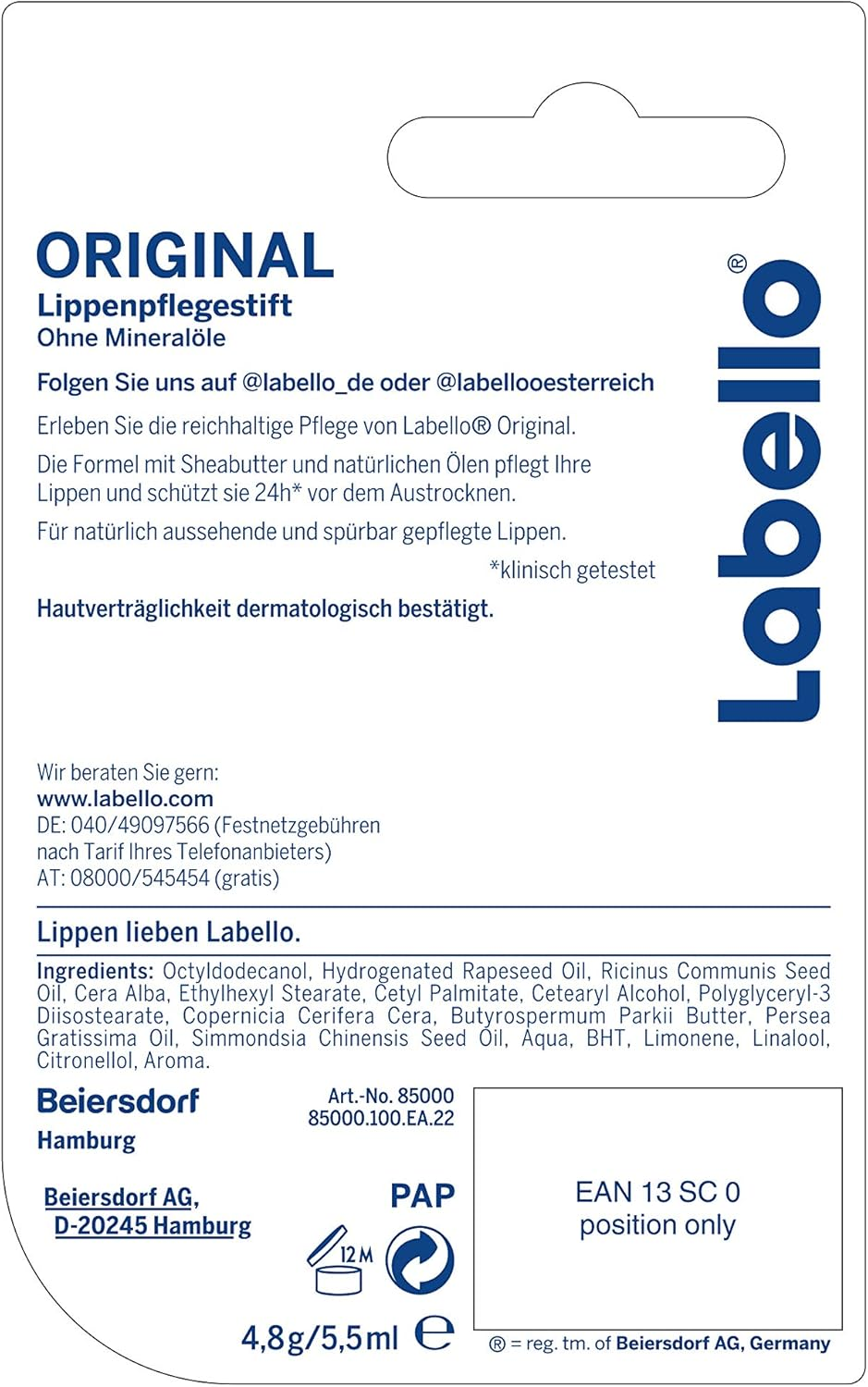 Labello Original Lip Balm in Pack of 6 (6 X 4.8 G), Lip Balm for Naturally Beautiful Lips, Lip Balm without Mineral Oils, Protects against Drying Out image number 1