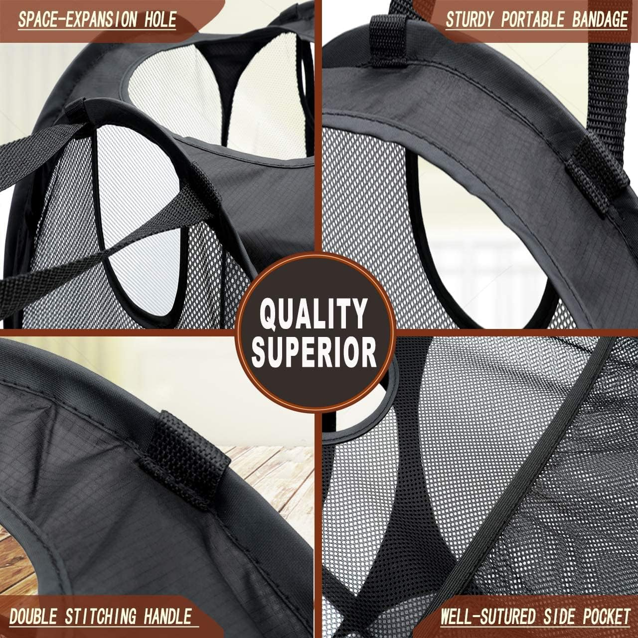 Reinforced Mesh Pop-Up Laundry Hamper, Quality Laundry Basket with Handles Solid Bottom High Carbon Steel Frame, Easy to Open and Fold Flat for Storage, College Dorm or Travel image number 5