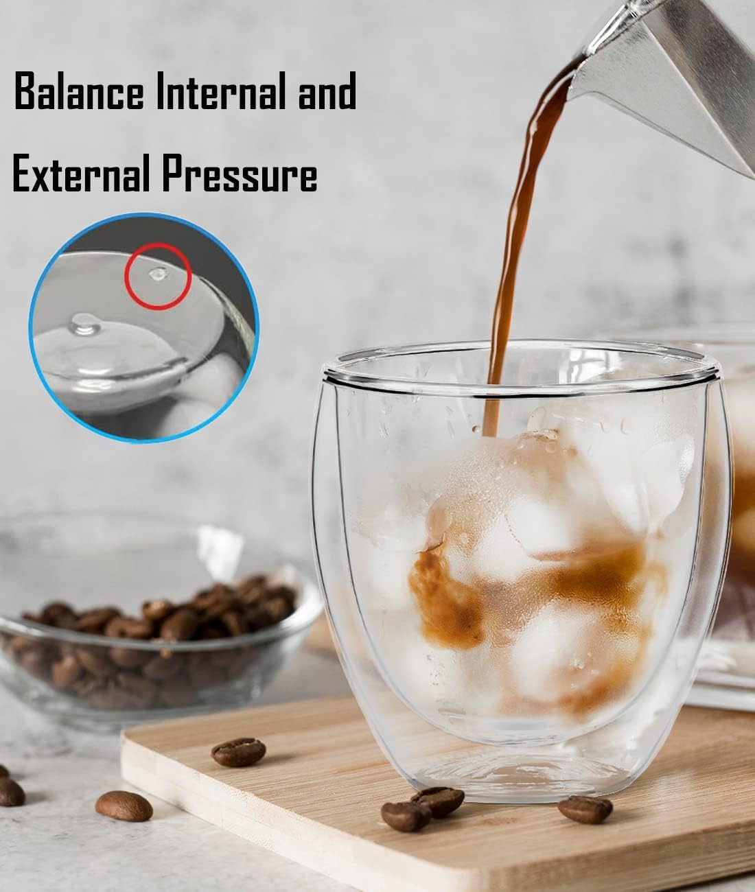 VLIEOVHN 6 Pack Glass Coffee Mugs 250ML, Double Walled Insulated Thermal Mugs for Latte Cappuccino Cocoa Milk Cafe Juice Tea, Clear Espresso Cups Set Glassware (250ML X 6) image number 1