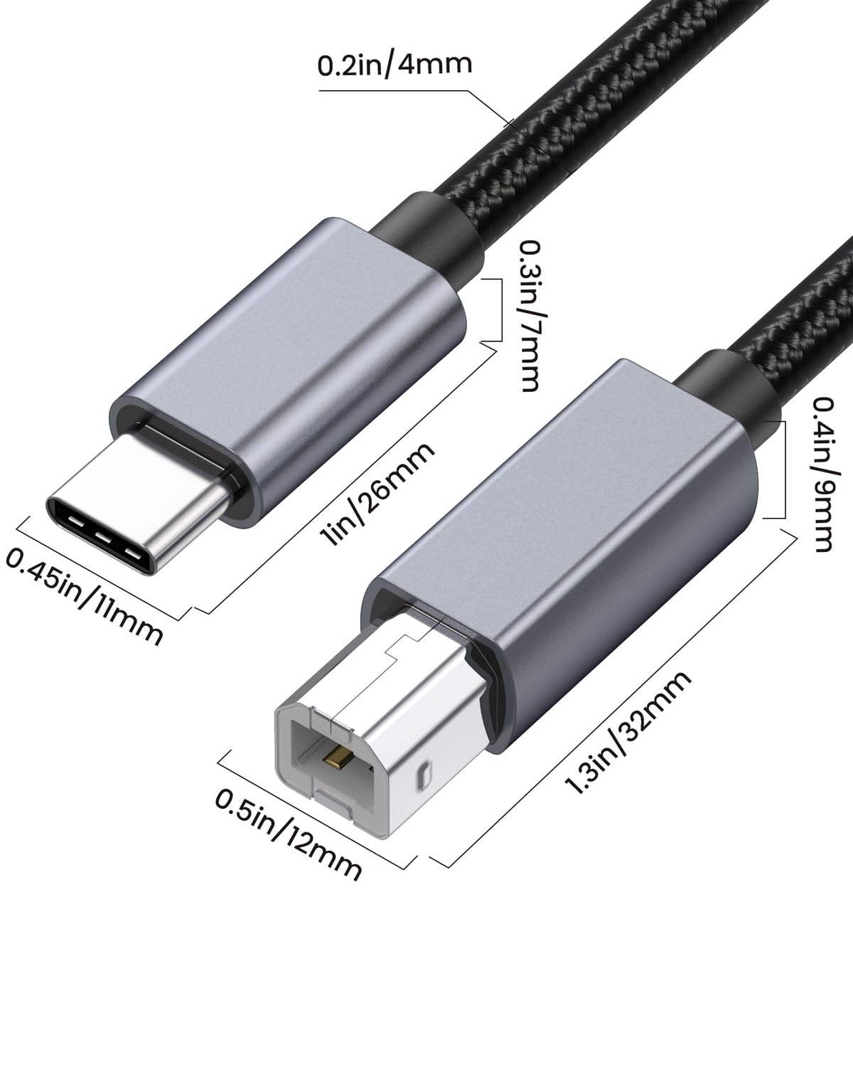 Danfetsoy USB C to USB B Printer Cable 6FT, USB B Male to USB C Male Printer Cable for Macbook Pro, Air, Yamaha Casio Digital Piano MIDI Controller DJ Controller, Printer, Scanner (1.8M/6Feet) image number 5