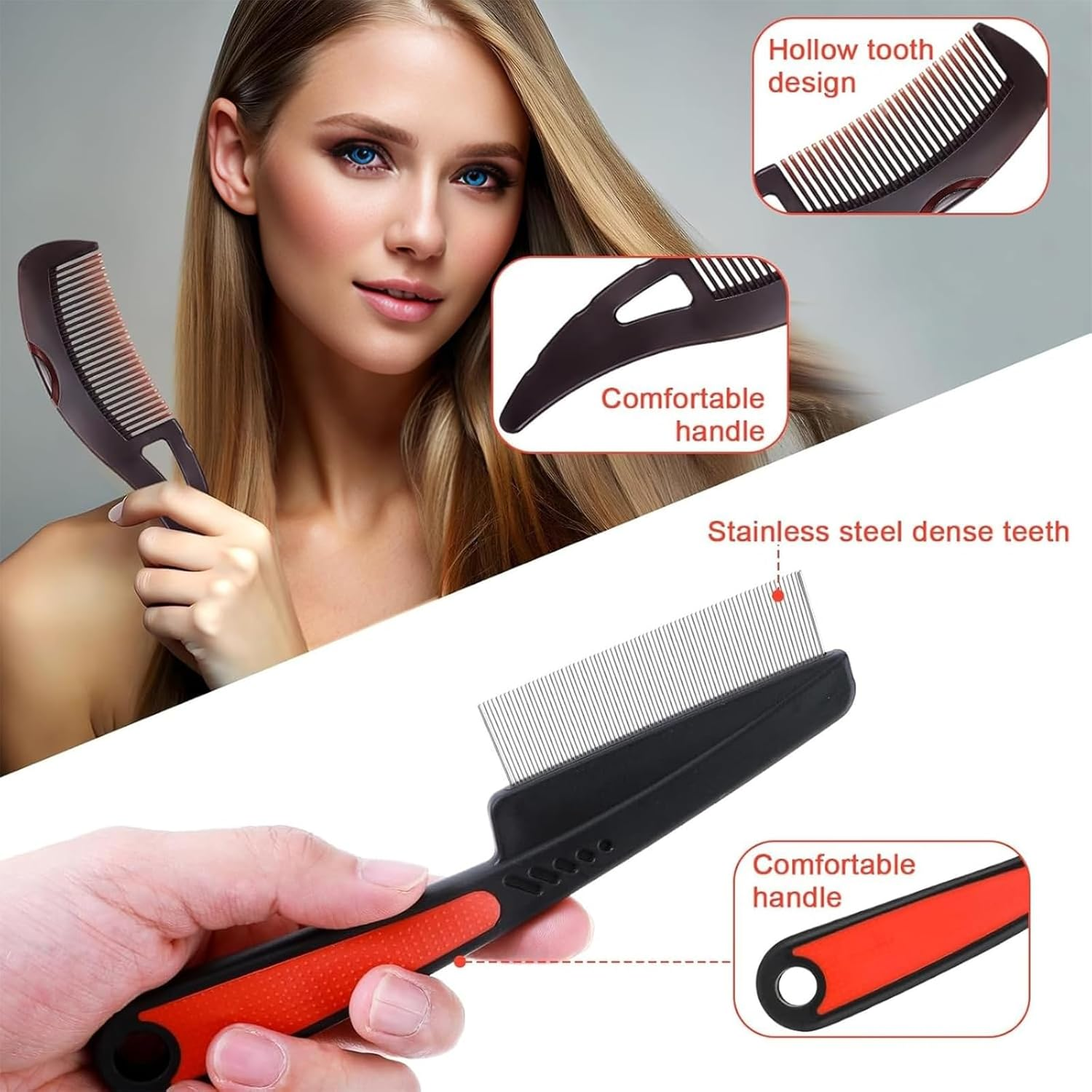 TELAIN 3 Piece Scalp Care Combs &ndash; Hollow Teeth for Removing Flakes & Massage Brushes for a Healthy Scalp, Removing Dirt and Dandruff, Brown, Black & Blue (Set of 3) image number 1