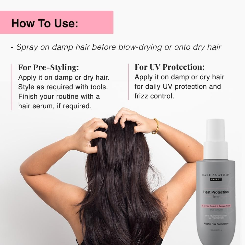 Bare Anatomy Heat Protection Spray Serum| Controls Frizz for up to 24 Hrs | Vitamin E| Pea Protein & Veg Keratin Enriched | Paraben Free | for Women & Men | Vegan |230 &deg;C Heat Protection 5.2 Floz image number 5