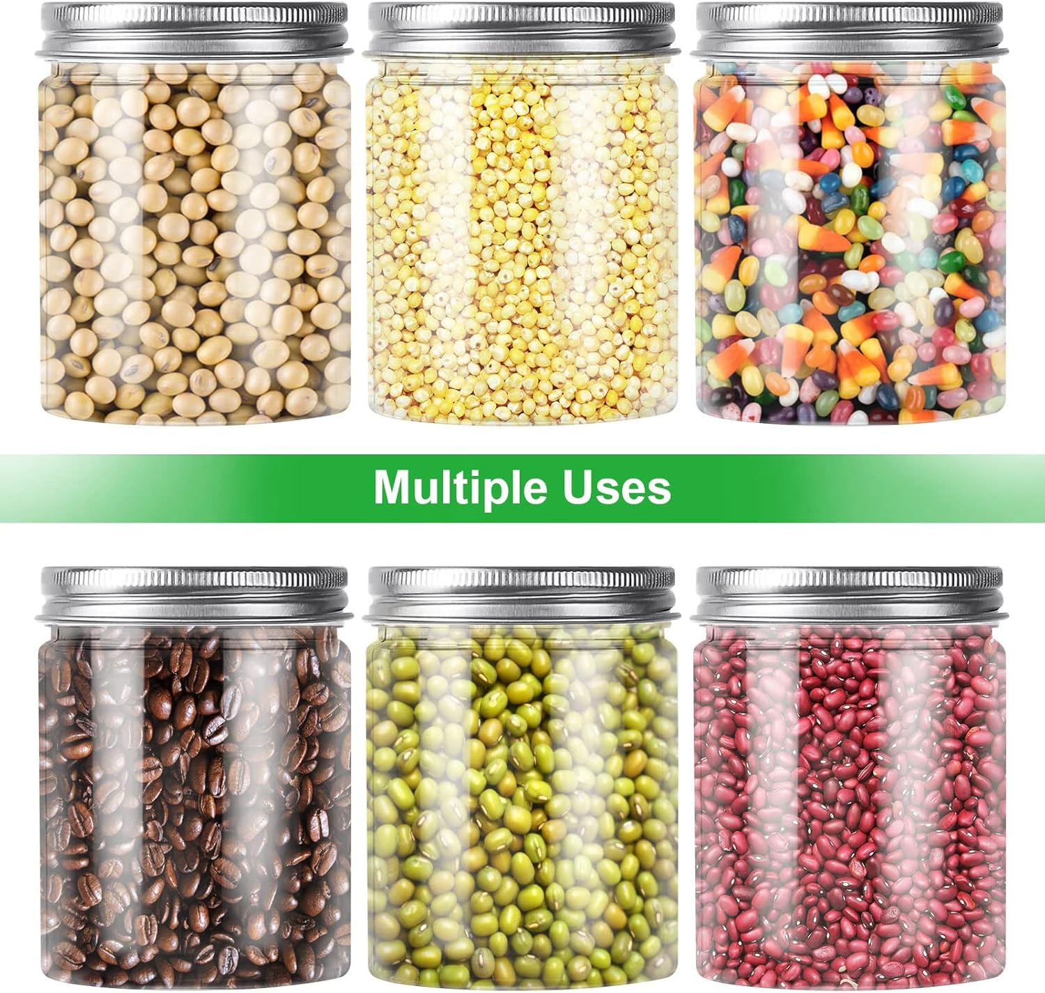 AKOLAFE 20 Pack 250ML Plastic Jars with White Aluminium Lids, round Clear Leak-Proof Food Storage Jars for Food Storage, Camping, Hardware Storage, Crafts and Slime Making image number 2