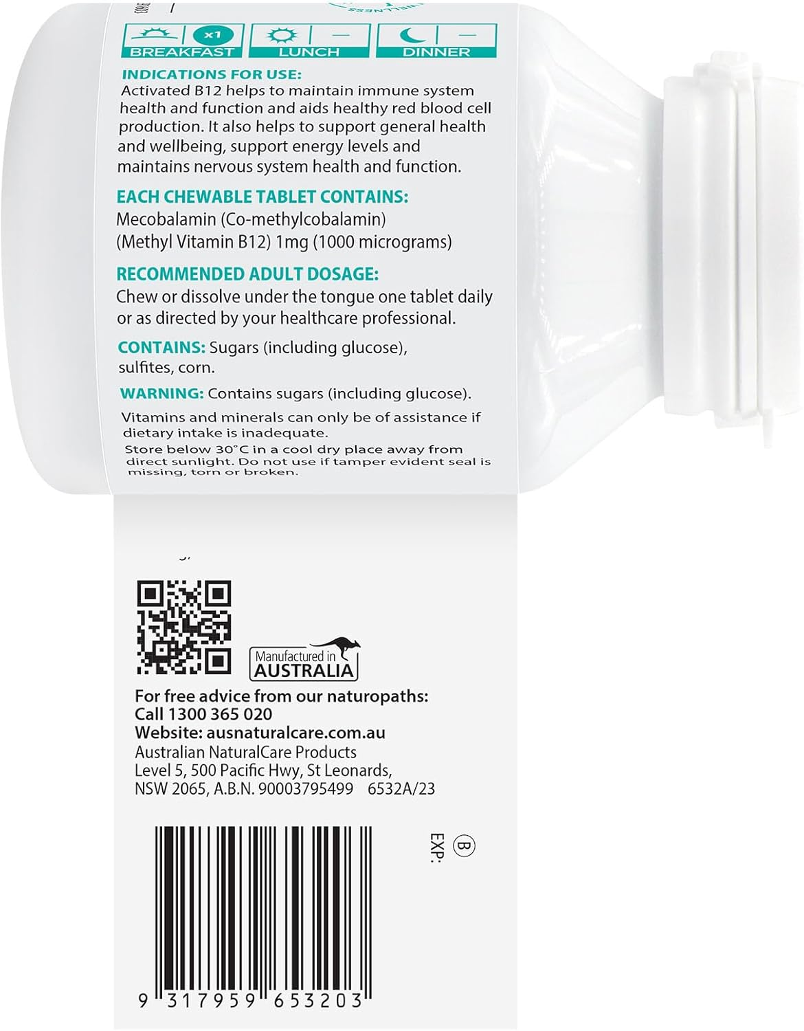 Australian Naturalcare - Everyday Health - 1000Mcg Activated B12 Tablets (90 Count) image number 1